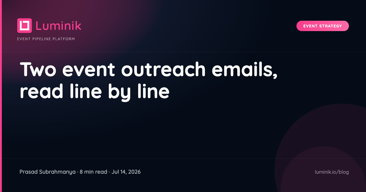 Two event outreach emails, read line by line cover image